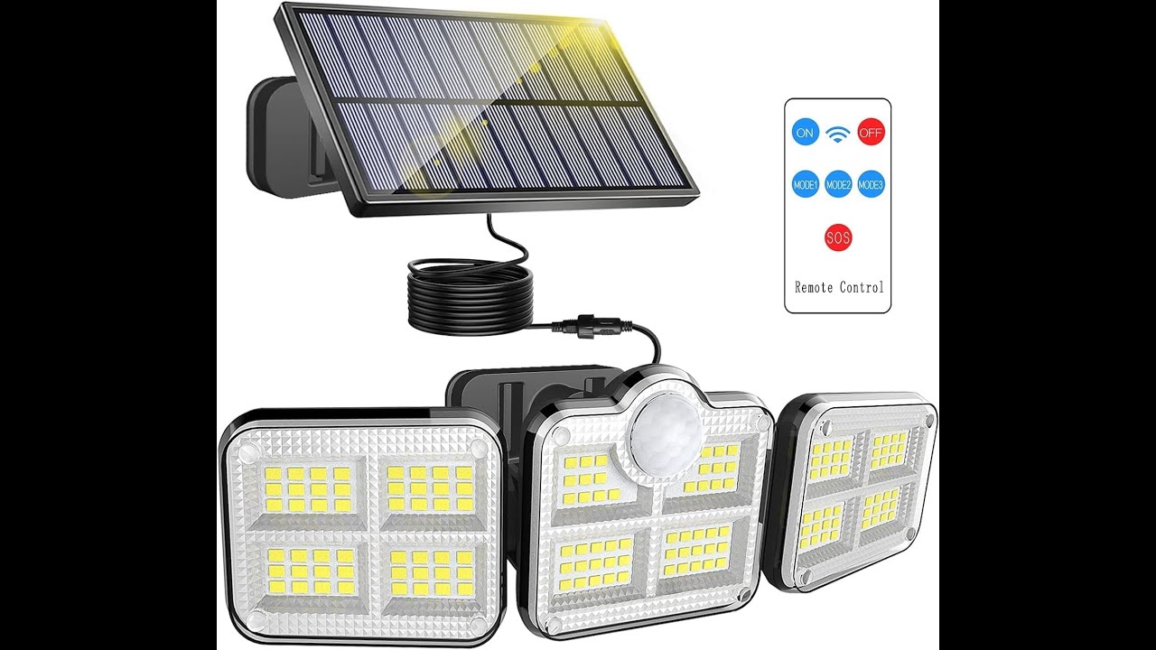 kh Solar Light Outdoors, 3 Heads Solar Motion Sensor Lights with Remote Control, 122 LED Solar