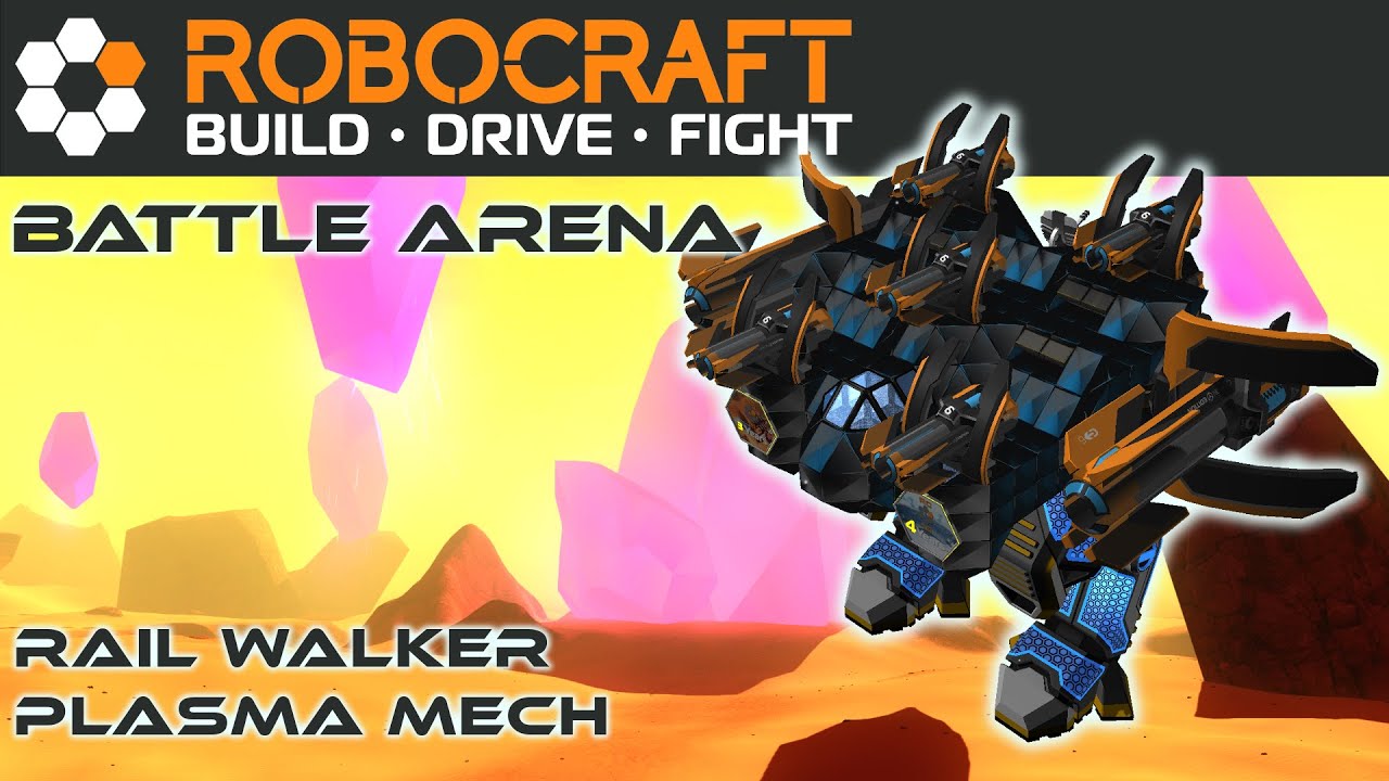 Robocraft 2015 - Rail Walker & Plasma Mech Gameplay, Intense Helion Crater Battle (replay)