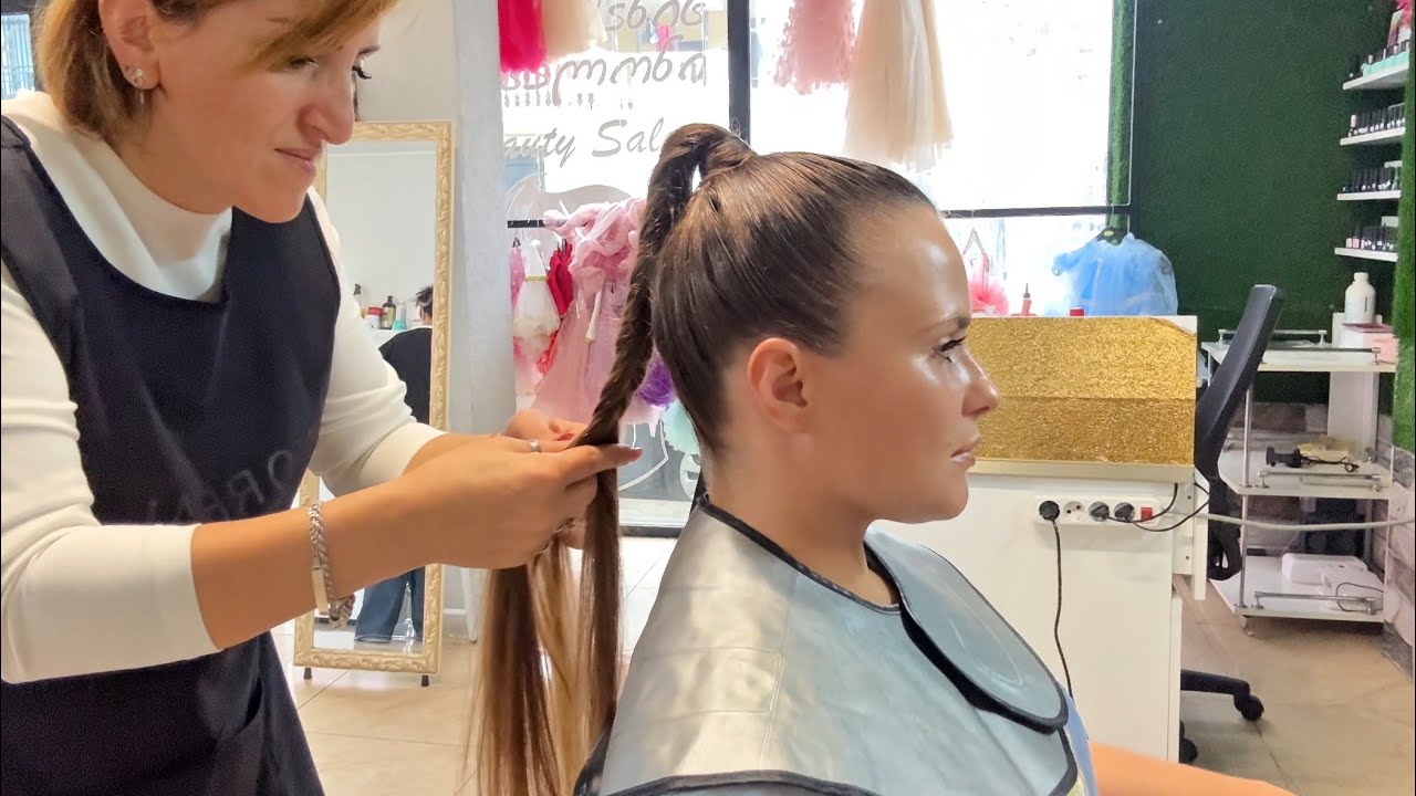 Shampooing | Hair drying |  Styled into a High Ponytail Braid | ASMR Beauty Salon Sounds