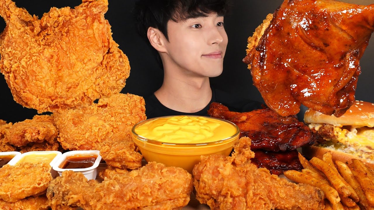 ASMR MUKBANG BBQ CHICKEN & FRIED CHICKEN & BURGER & FRENCH FRIES & CHICKEN NUGGETS