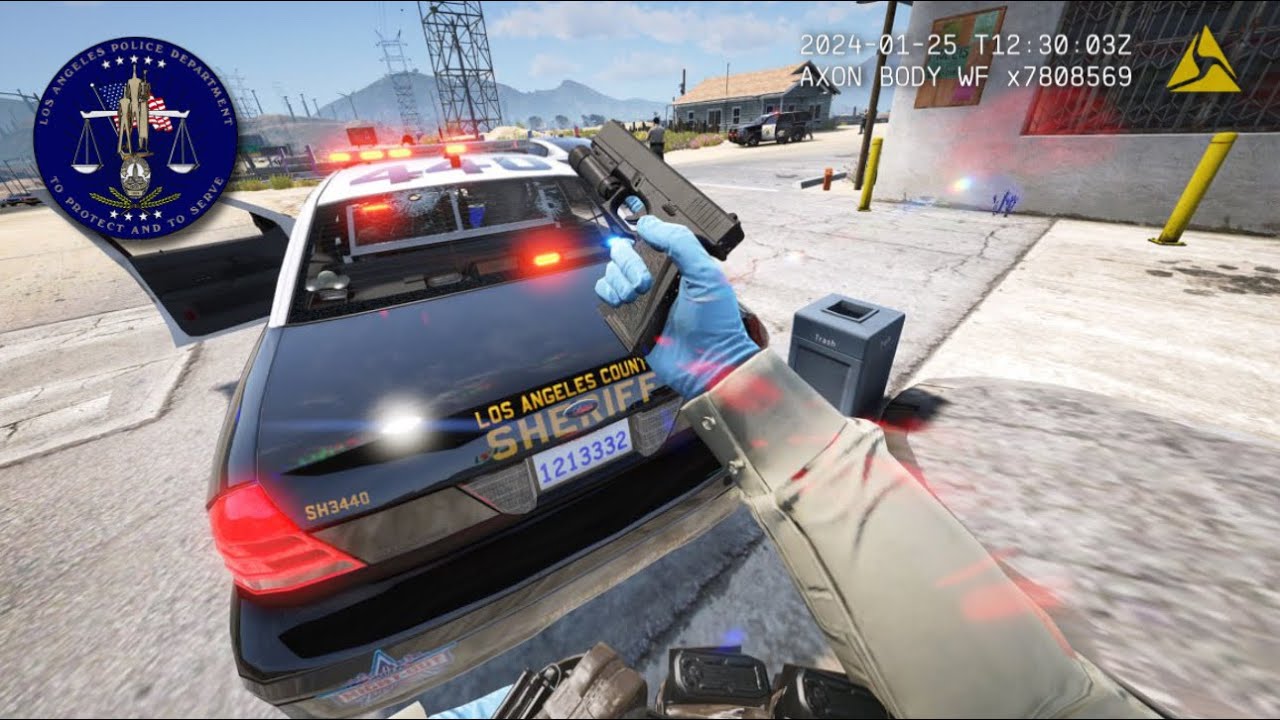 [NO COMMENTARY] 8K GTA V LSPDFR - LASD: TRAFFIC STOP SHOOTING, CAR CHASE & STORE ROBBERY!