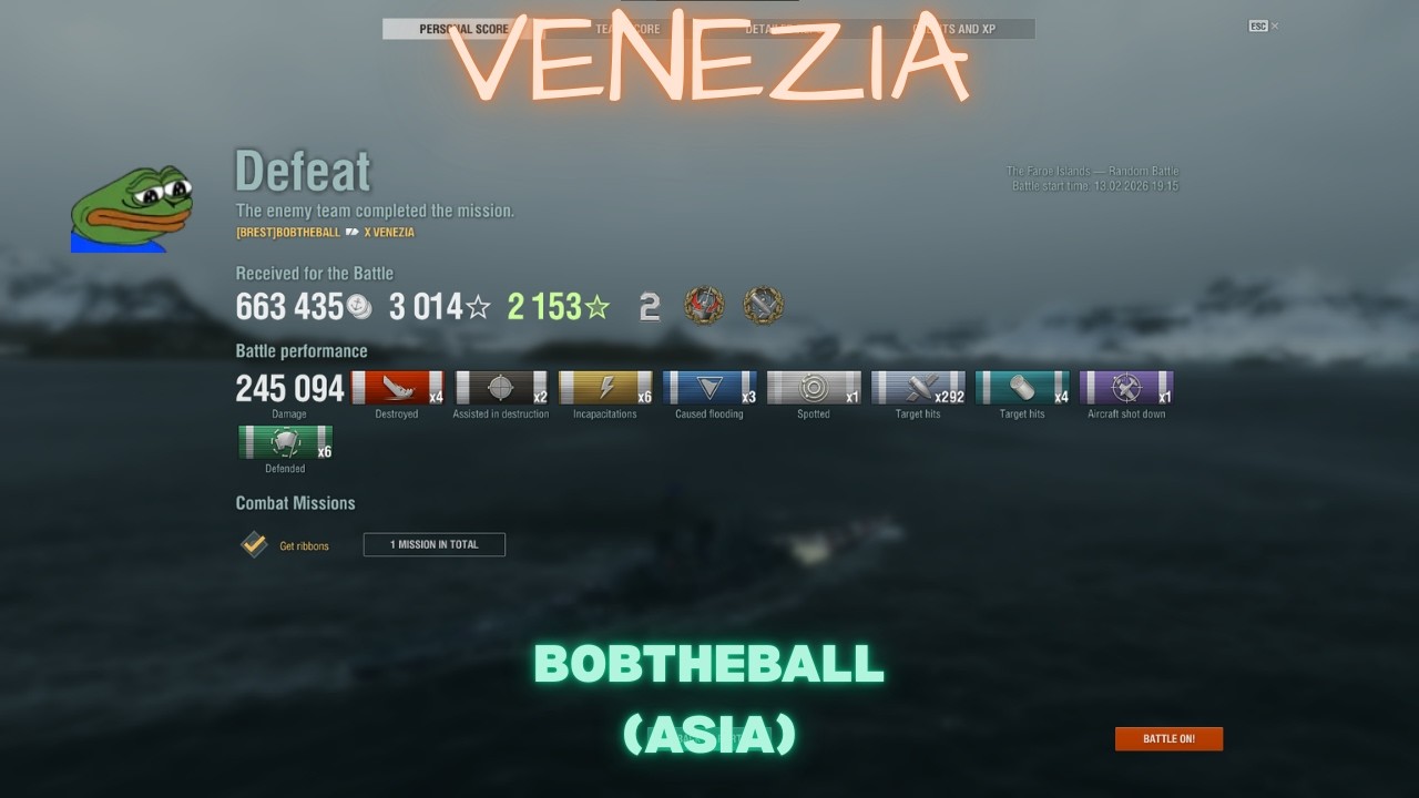 {Replay | 15.1}Tier 10 CA RM Venezia by BOBTHEBALL(ASIA) - 245k damage but an unfortunate loss...
