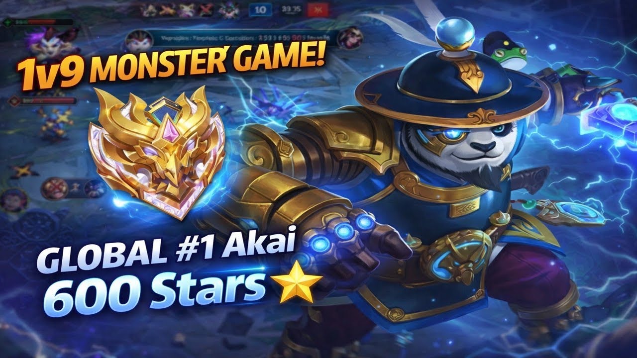 1v9 MONSTER GAME! GLOBAL #1 Akai Hits 600 Stars ⭐ Mobile Legends 