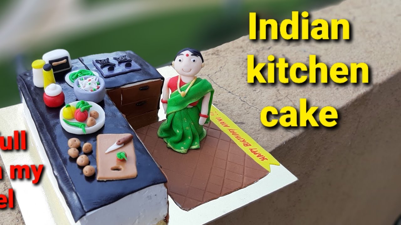 indian kitchen cake ||cooking theme cake || Indian lady in saree || kitchen cake watch full tutorial