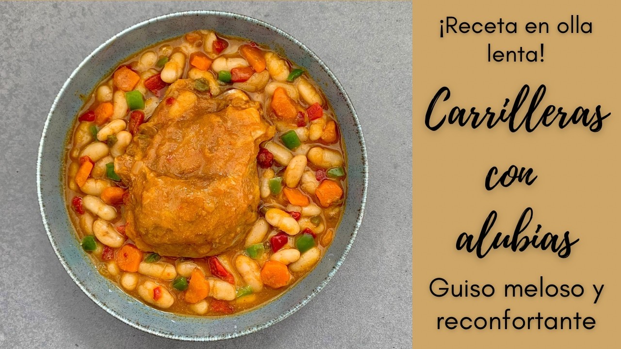 Carrilleras de cerdo con alubias en olla lenta (melosísimas) 🍲