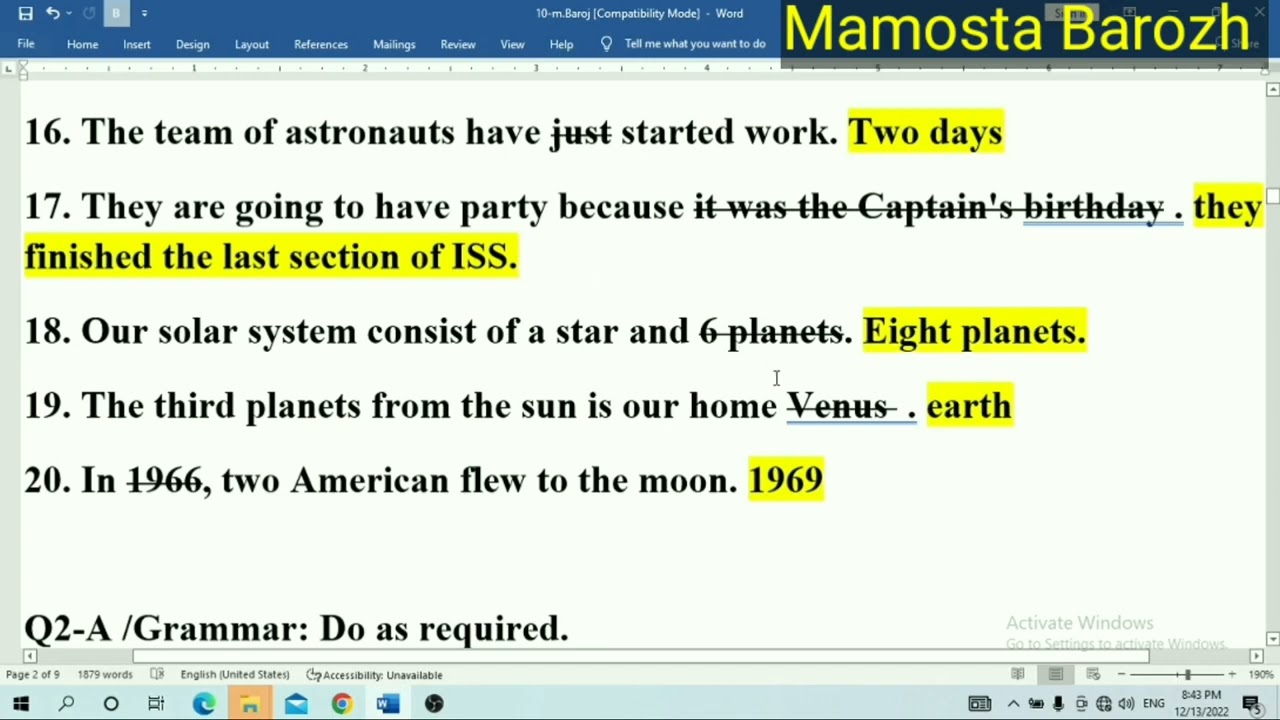 sunrise 10 part one. first course exam. 60 marks