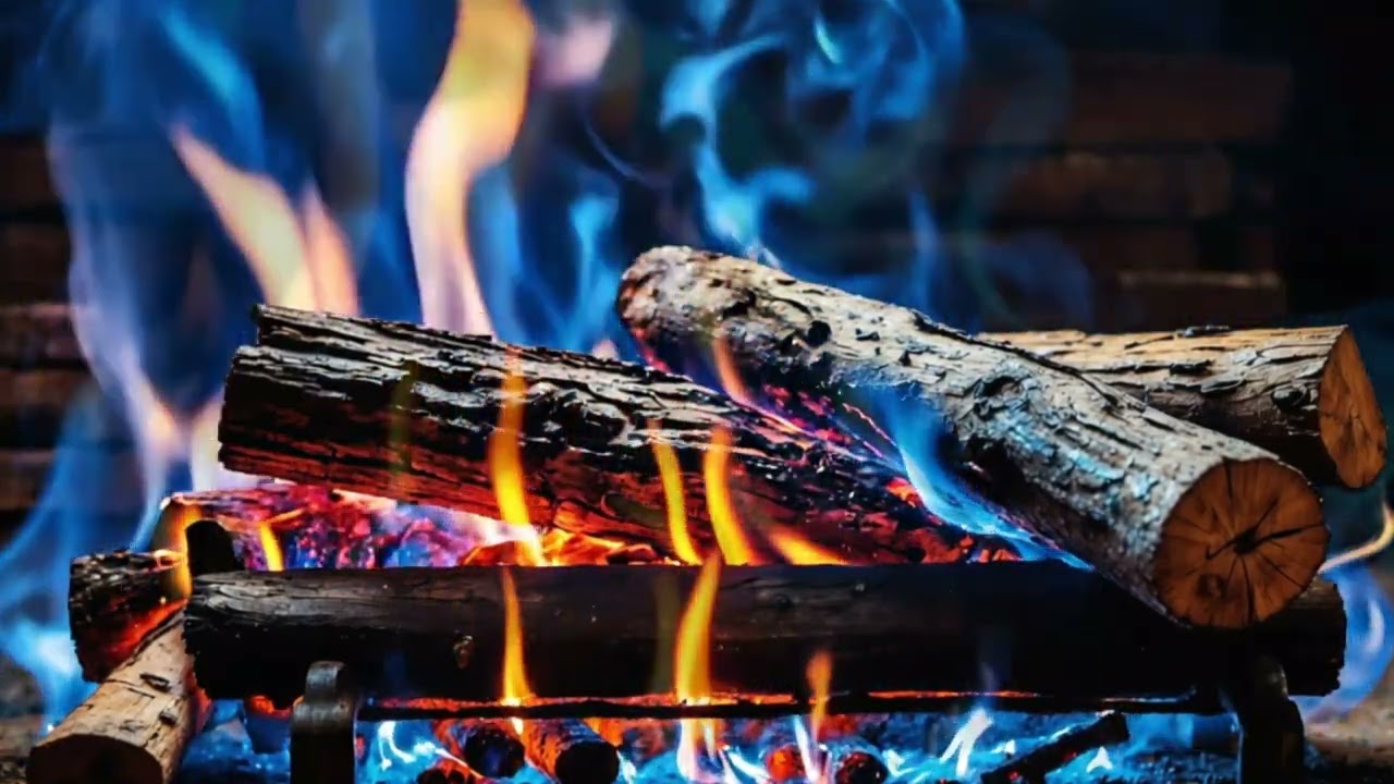 Soft Blue Firewood Flames for Night Calm and Mental Relaxation