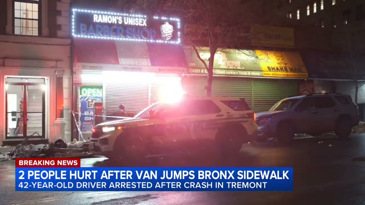 2 hurt after van jumps sidewalk in the Bronx