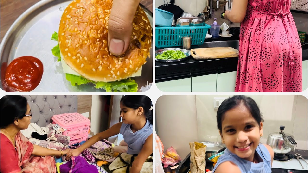 #burgerrecipe बाळ असताना मोट्या मुलीला मी कसा टाइम देते ❤️मनवाची मस्ती.