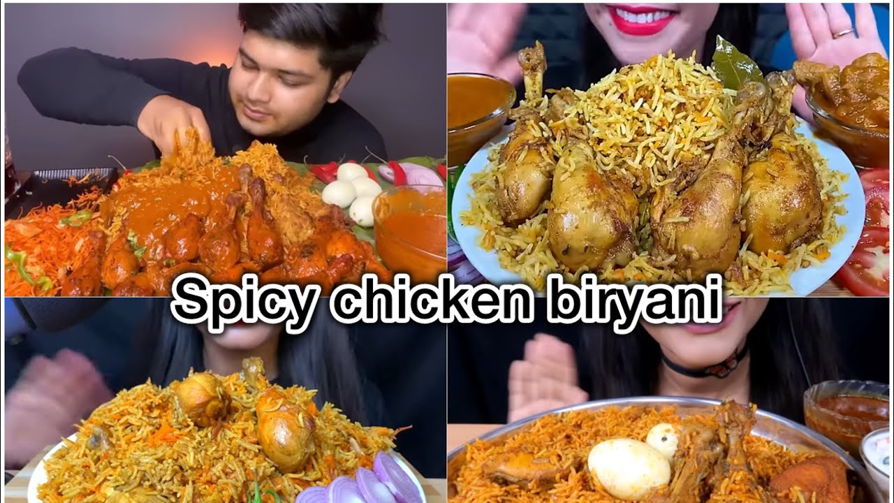 ASMR EATING SPICY CHICKEN BIRYANI,SPICY GRAVY & RAITHA MUKBANG EATING SOUNDS 
