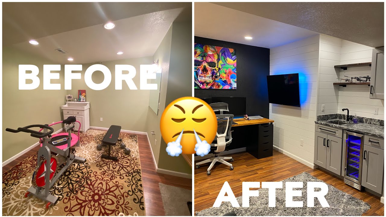 DIY BASEMENT OFFICE W/ WET BAR