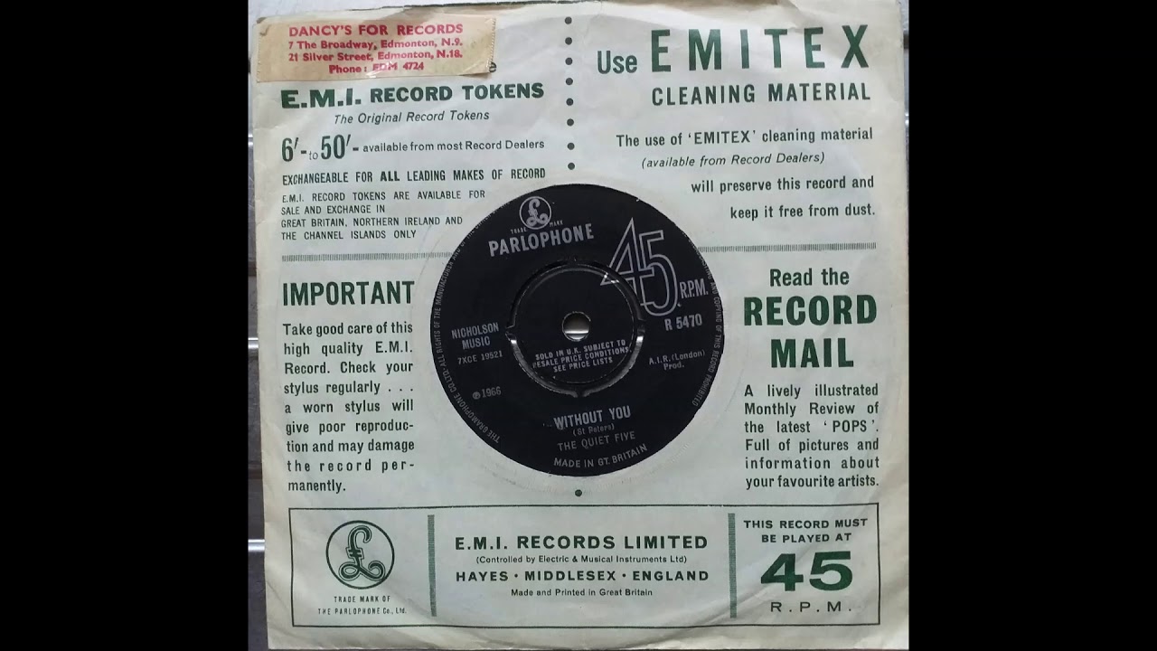 The Quiet Five - Without You (1966 Parlophone R 5470 b-side)