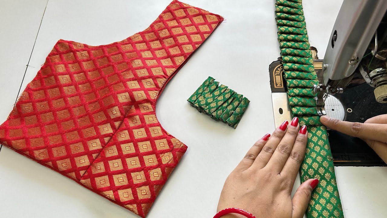 Simple And Easy Blouse Design | Frill Blouse Designs | Cutting And Stitching Back Neck Blouse Design