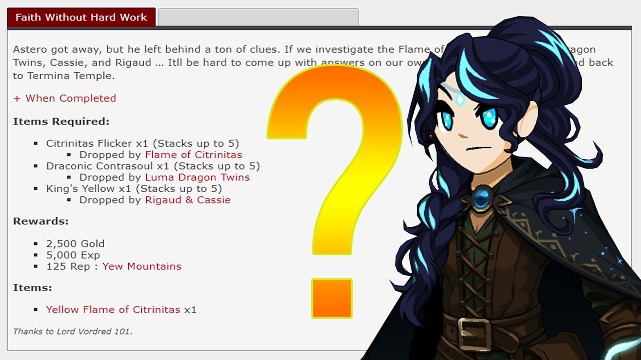 AQW NEW FAITH WITHOUT HARDWORK QUEST l YELLOW FLAME OF CITRINITAS /JOIN FORTLUMA (FLAME SAGA 2026)