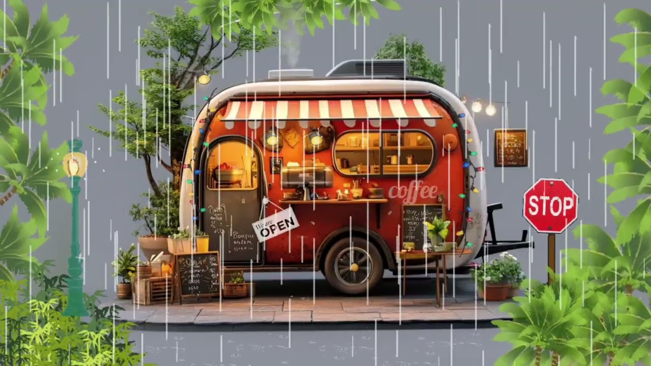 KIRMIZI KARAVAN CAFE YAĞMURDA SOKAKTA VE AÇIK