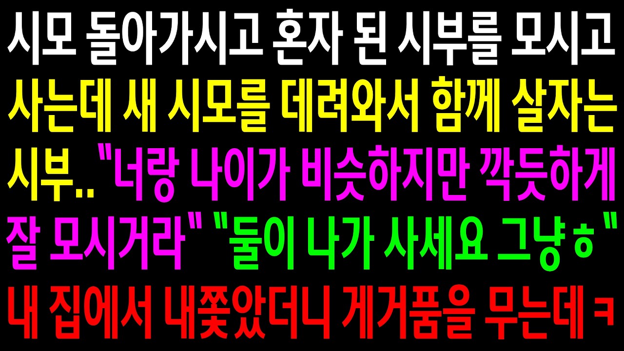 시모 돌아가시고 혼자 된 시부를 모시고 사는데 새 시모를 데려와서 함께 살자는 시부..내 집에서 내쫓았더니 게거품을 무는데ㅋ