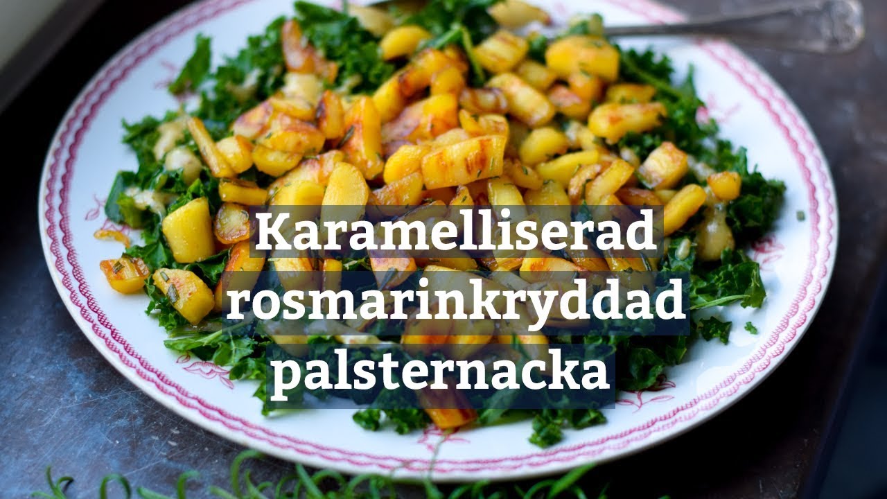 Karamelliserad  rosmarinkryddad palsternacka med grönkål och senapsdressing