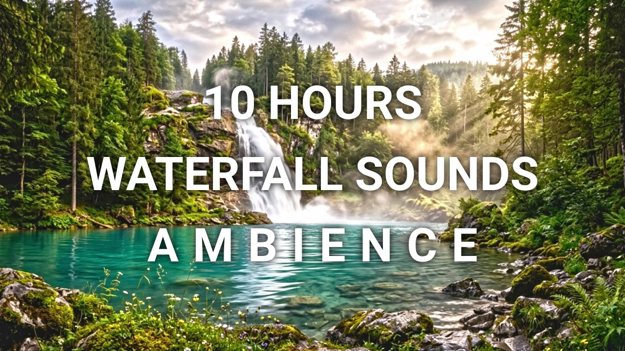 10 HOURS Waterfall & Forest Sounds 🌿 Nature White Noise for Sleeping, Relaxing, Study