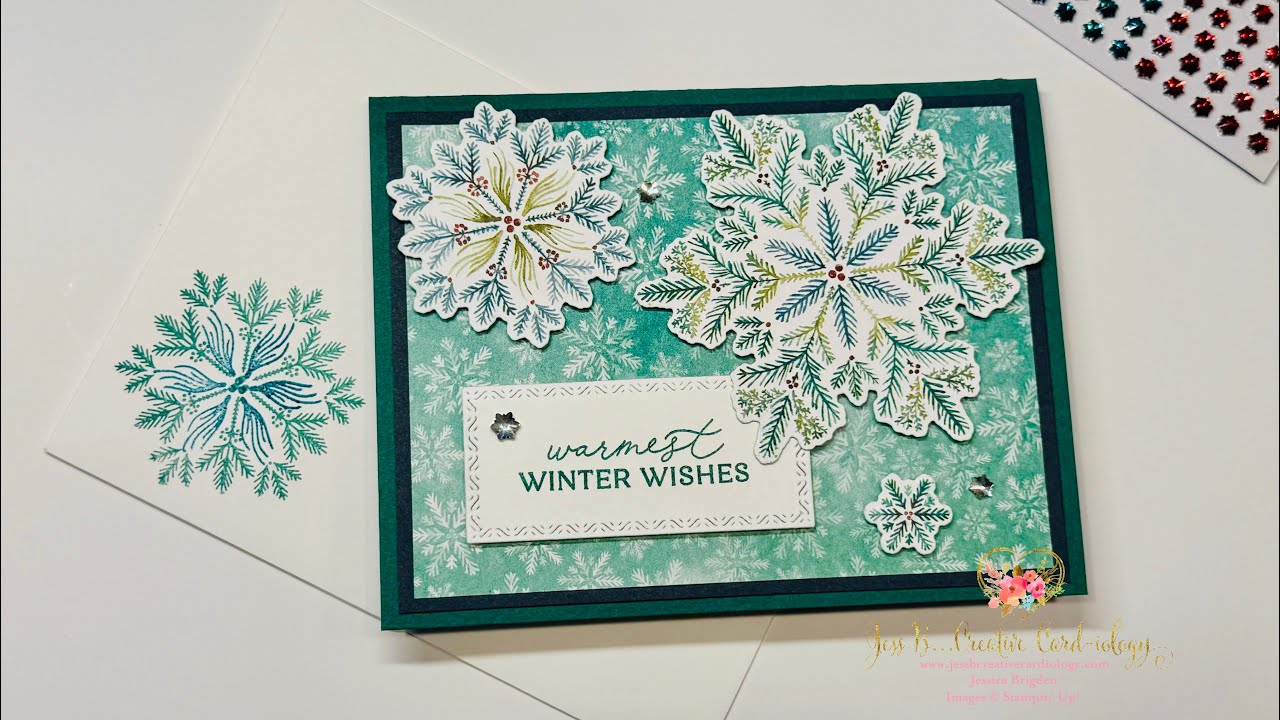 Crafting Warm Winter Wishes on a Snowy Day:  Stampin’ Up! Elegant Pines Snowflakes Suite