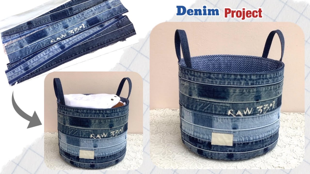 sewing diy a laundry basket from waistbands,how to sew a small denim basket tutorial, denim project