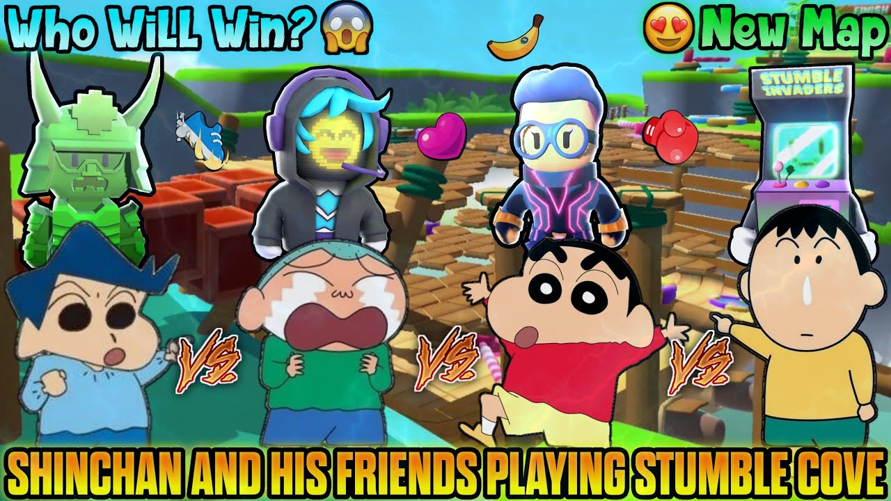 Shinchan vs kazama vs masao vs bo in stumble cove map 😱🔥 | shinchan and friends plays stumble guys 😂