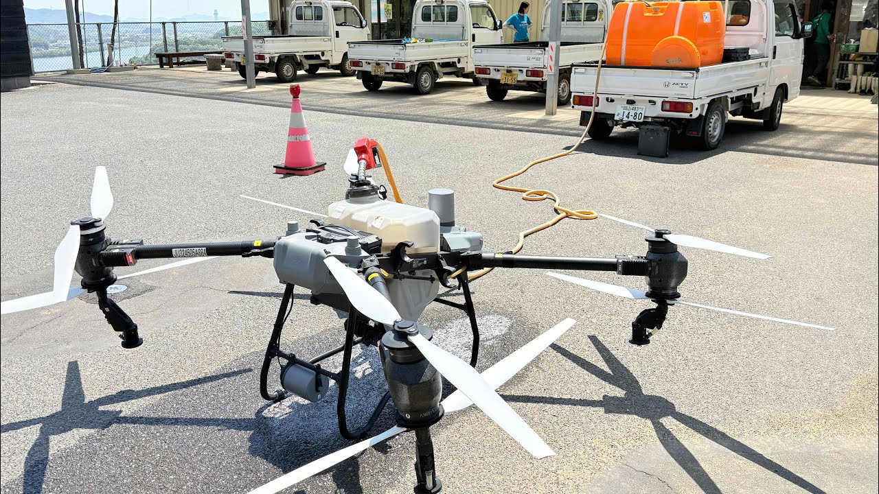 DJI T50梨園ドローン自動散布ルーティン　選果場から離れた高低差の果樹園へ 2025/05/13