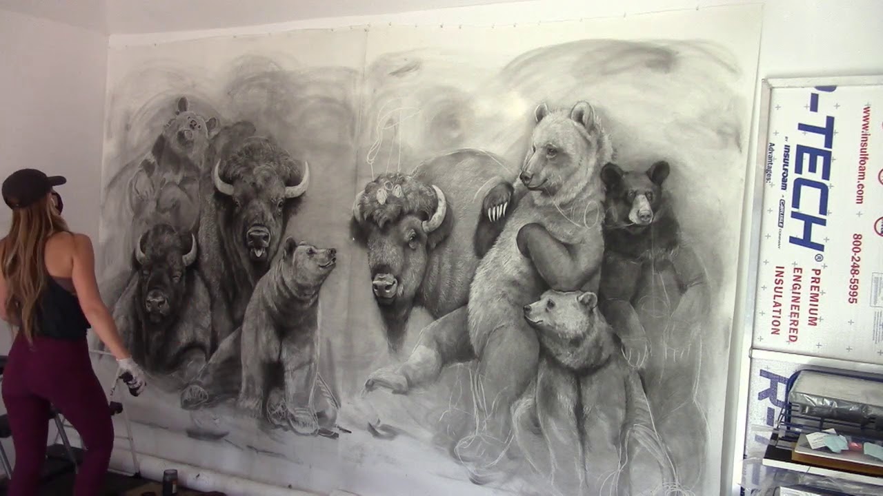 4/17 - Large scale drawing 8ft Bears and Bison