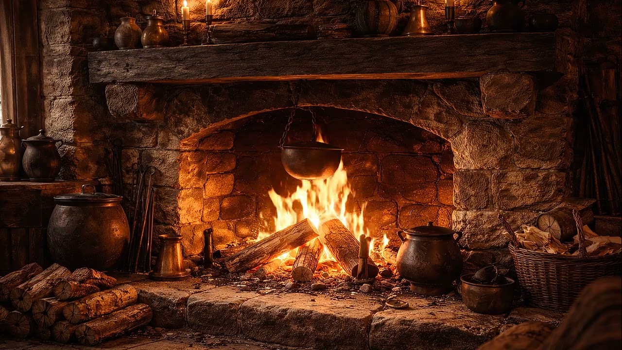 Medieval Fireplace 🔥 Crackling Fire Ambience for Sleep, Study & Relaxation