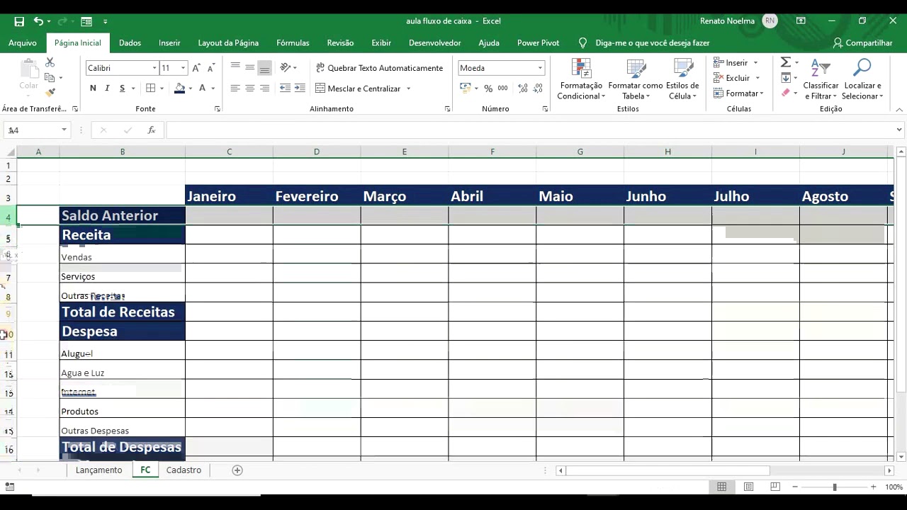 Criando um fluxo de Caixa para um Pequeno Negócio (Parte 2)