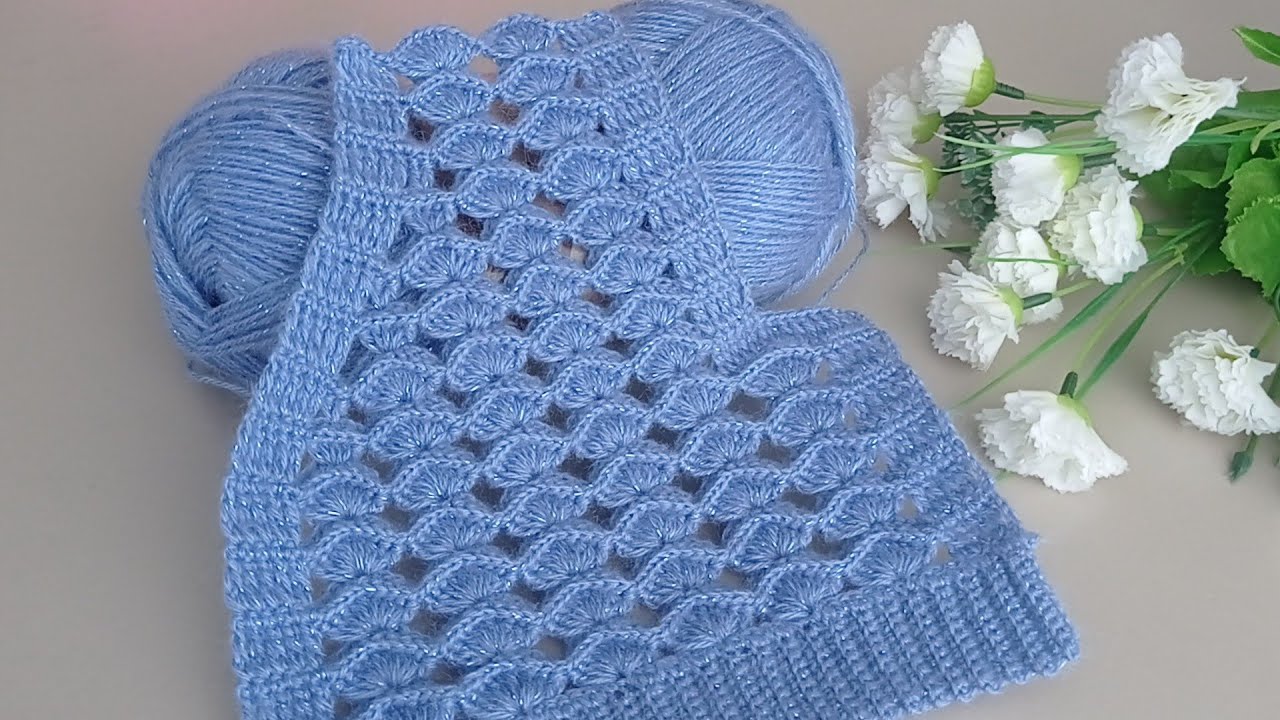 Sadece 2 sıra! çok basit model Tığ işi yelek etol şal kol yaka kesimi✔️Crochet stitch Стежок крючком
