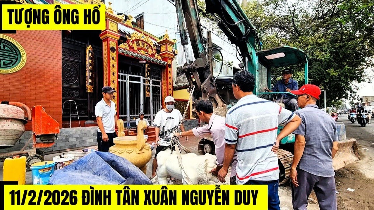 11/2/2026 Cẩu Tượng Hổ Trắng Nguyên Khối Và Lư Hương Vào Đình Tân Xuân Nguyễn Duy 