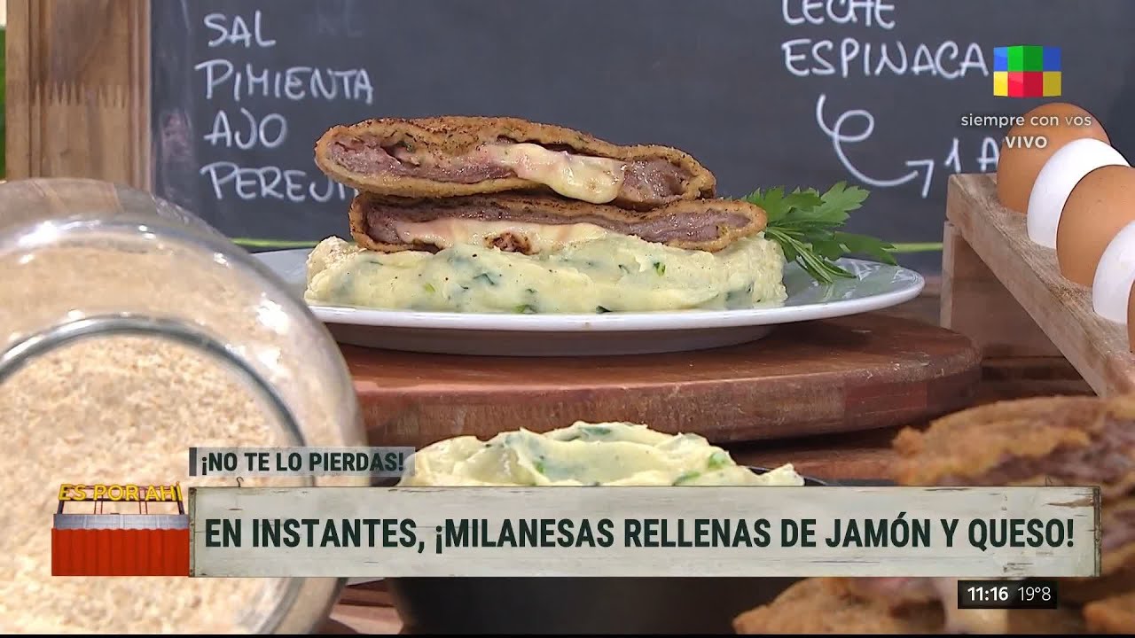 ¡QUÉ RICO! 👩‍🍳 Chantal Abad cocina milanesas rellenas de jamón, queso y aceituna negra con puré 🤤