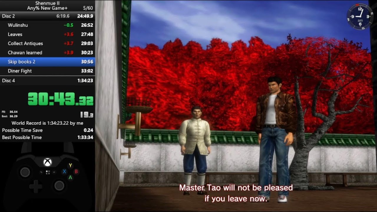 Shenmue 2 any% NG+ in 1:34:20 (World Record)