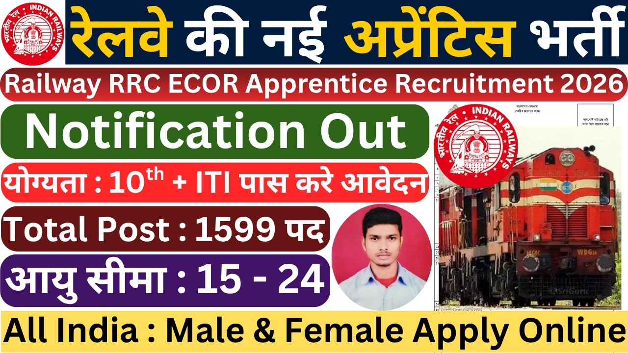 RRC ECoR Apprentice Vacancy 2026 | ECoR Apprentice Notification Out | 1599 Post | Qualification, Age