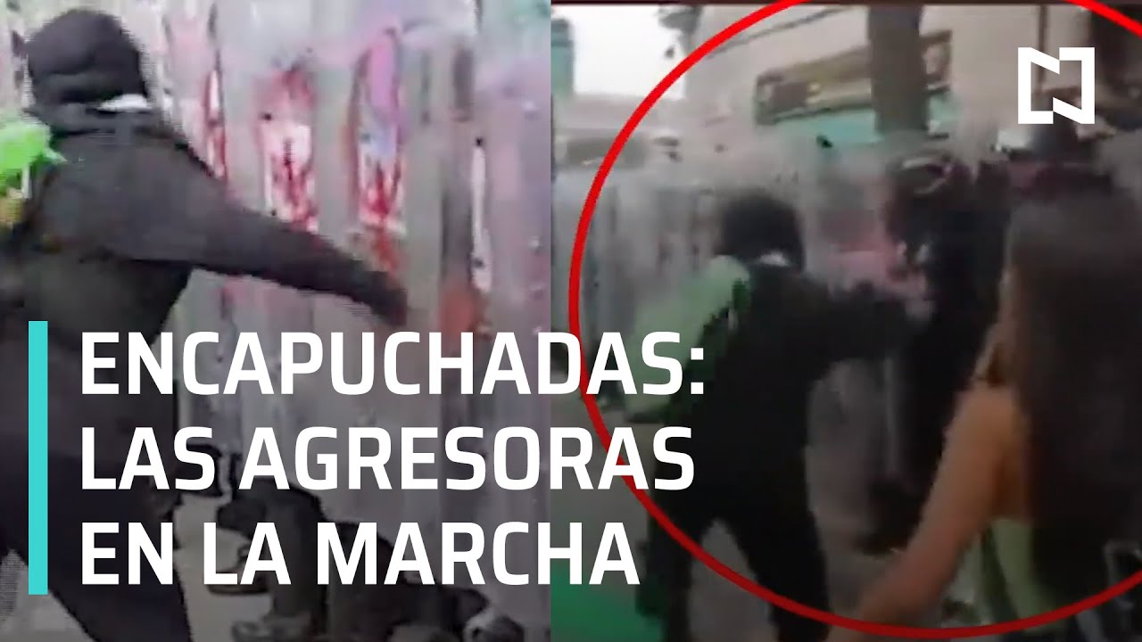 Feministas encapuchadas agreden a mujeres polic&iacute;as en la marcha por el aborto legal 2021 - En Punto