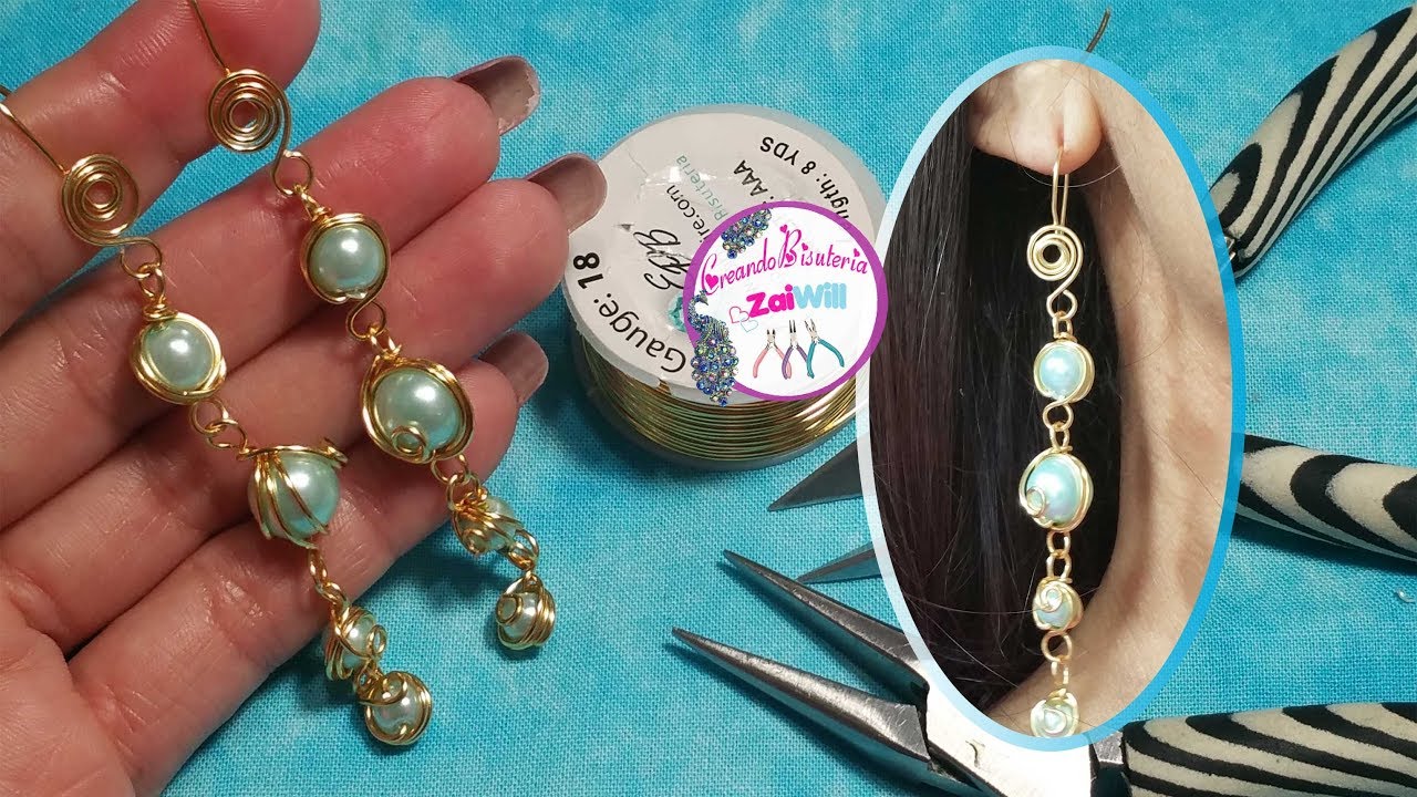ARETES Con Perlas y Alambrismo de Bisutería