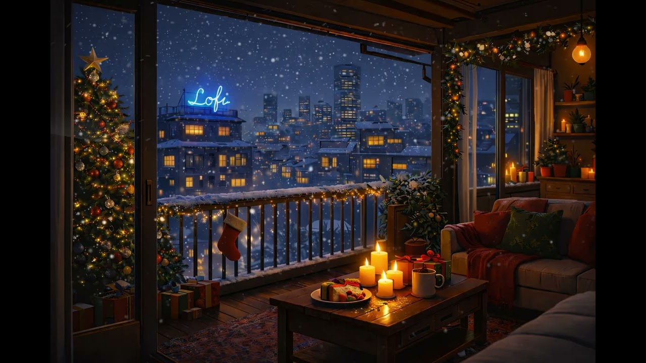 Cozy Snowy Tokyo Night Lofi ⛄️Fireplace Balcony Cozy Lofi Beats for Study, Relax & Sleep ❄️ 🔥