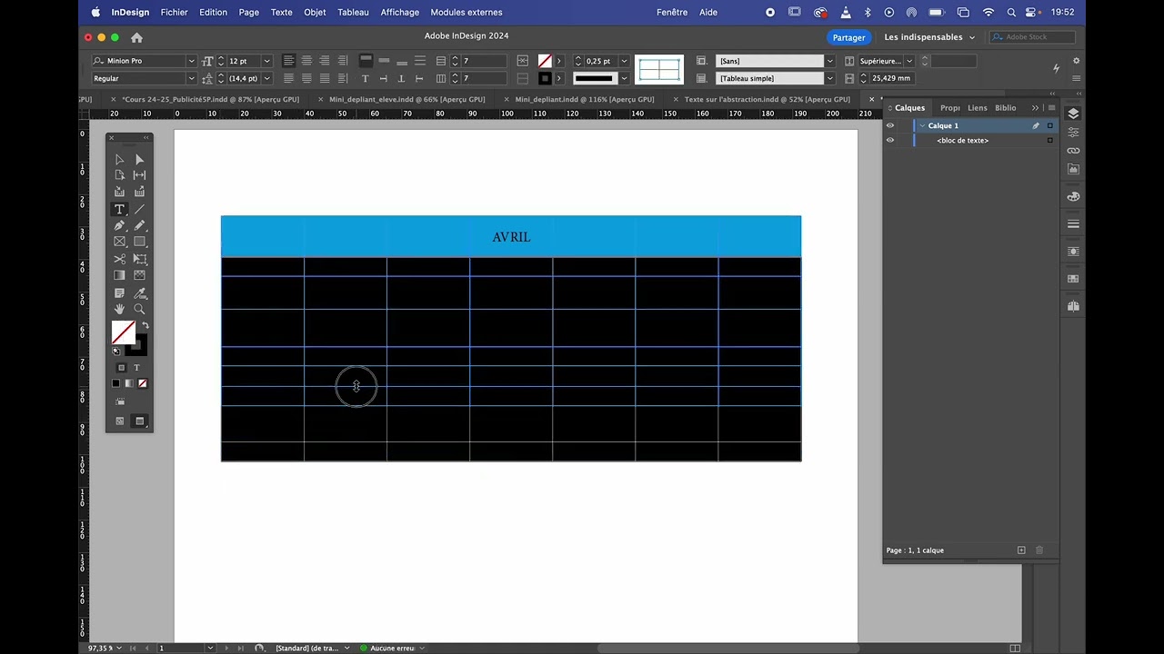 Créer un tableau dans InDesign
