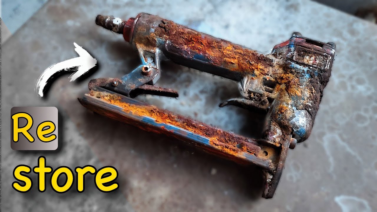 Restoration.Restoring Air stapler gun.Rusty and Dirty Air Stapler