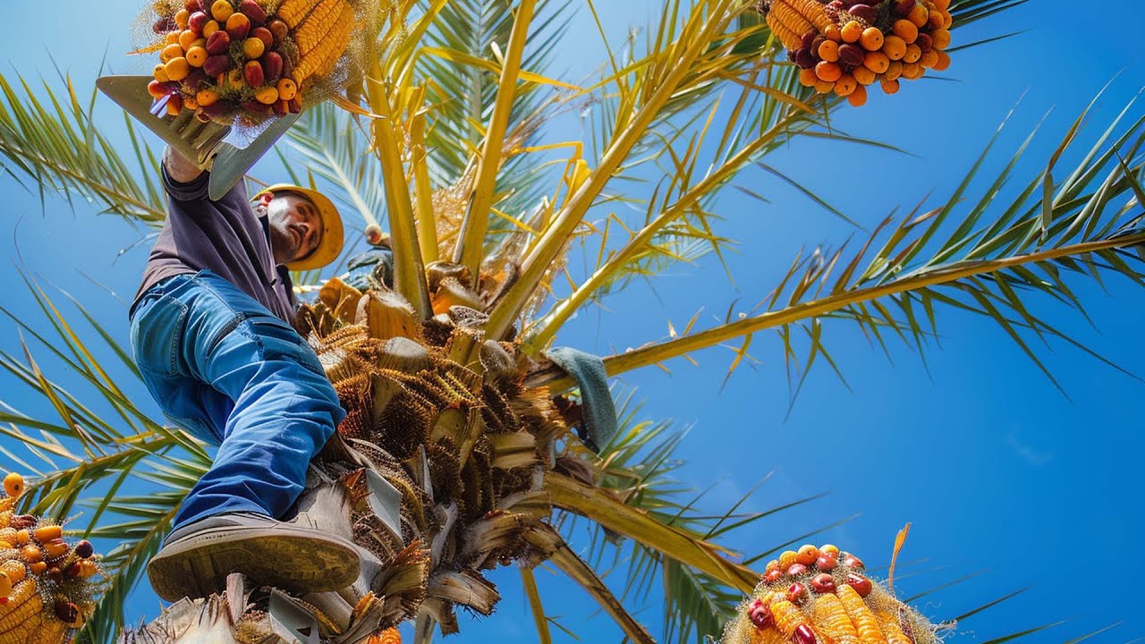 Revolutionary Dates Palm Harvesting: Shaking Machines in Action | Advanced Farming Documentary
