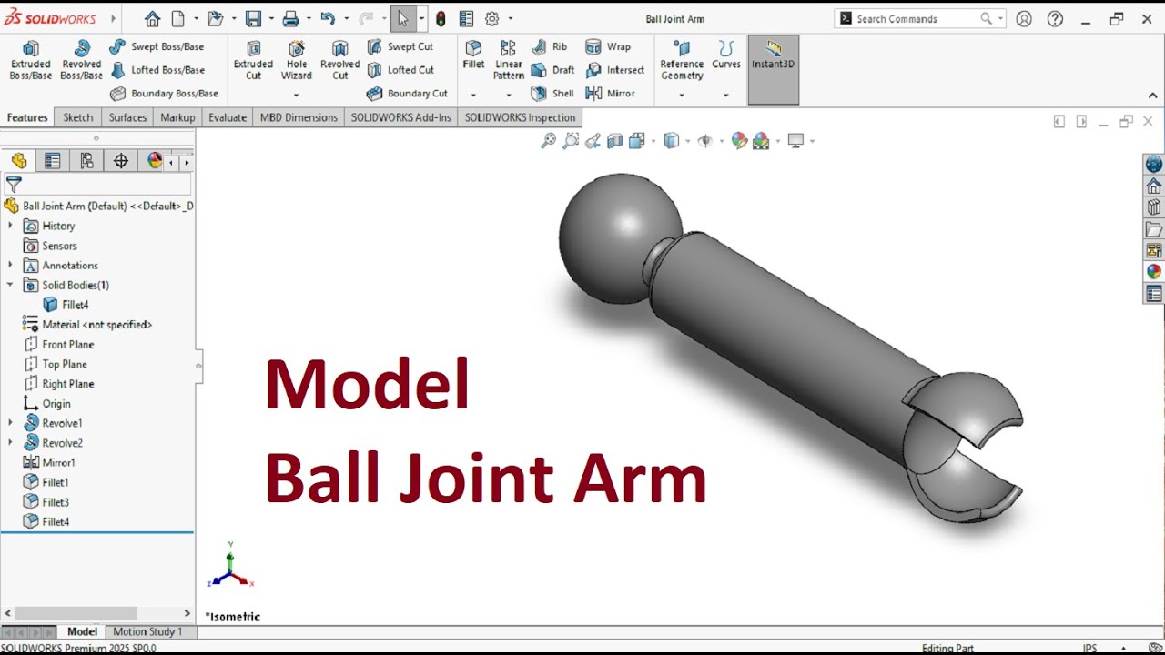 Model ball joint arm in solidworks 2025
