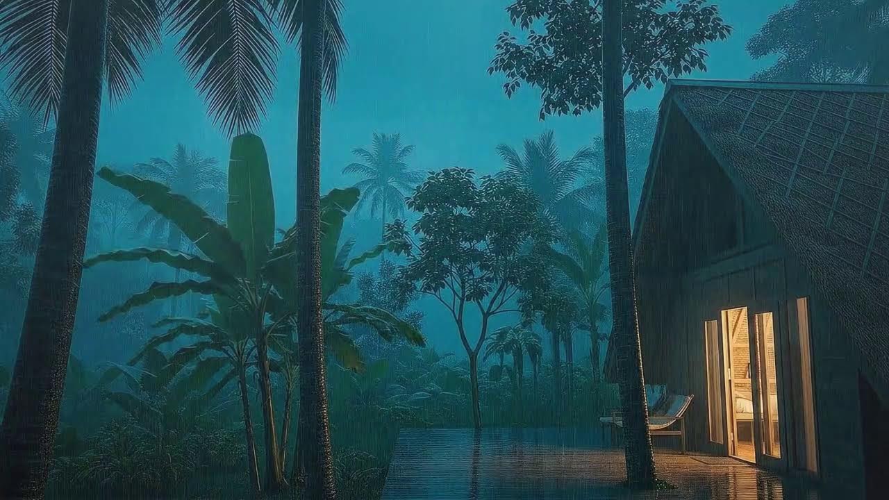 Instant Sleep with Steady Rain Sounds and Soft Thunder at Wooden Cabin Terrace 🌧️