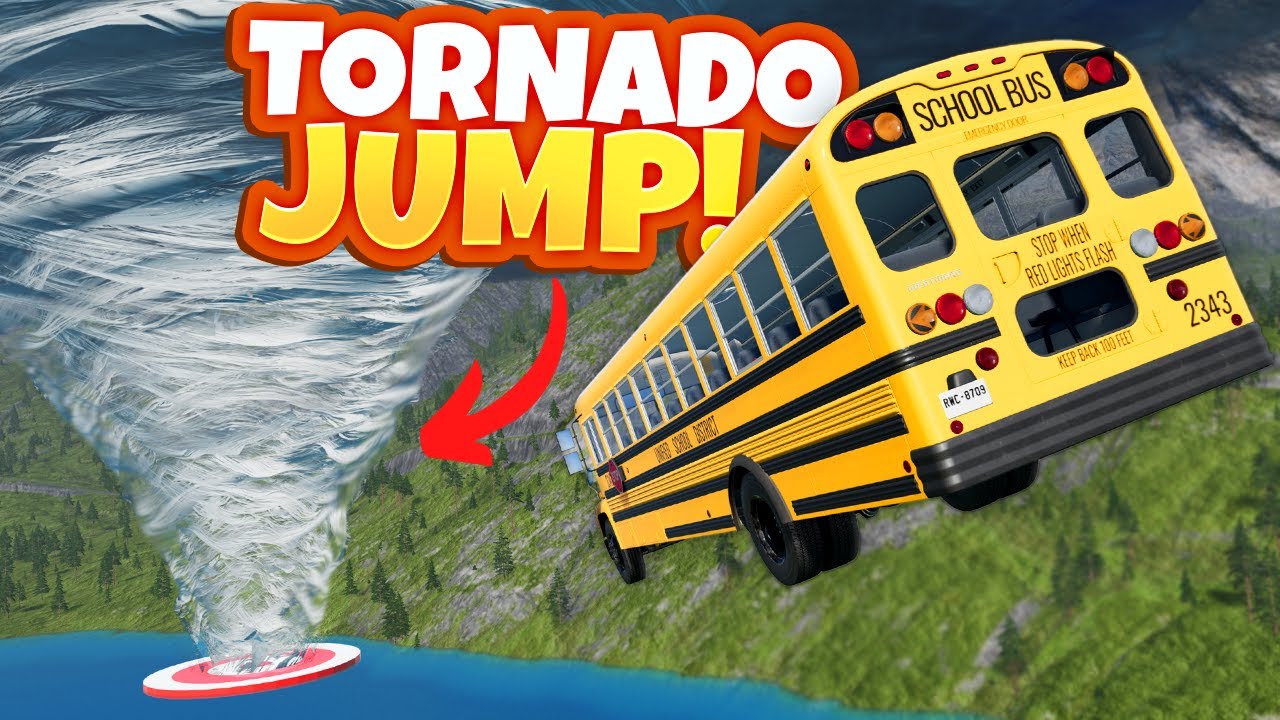 Jumping SCHOOL BUSES Into a TORNADO in BeamNG Drive Mods!