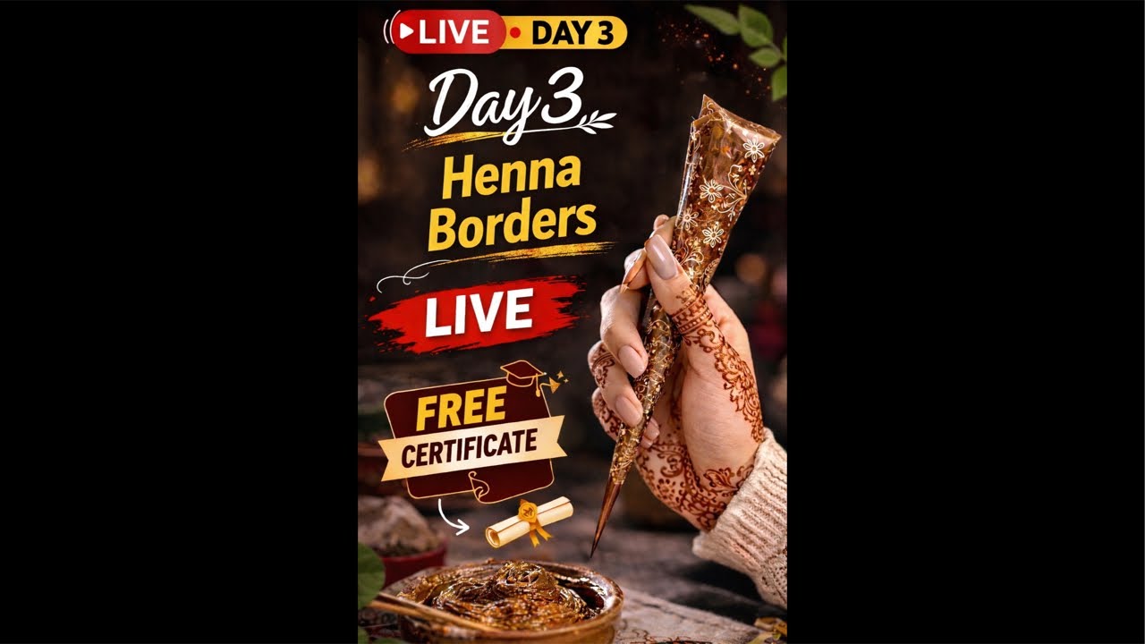 Day 3 Henna Borders Design || Free Certificate 7:00 PM #shortsfeed #livemehndi #hennaartistry #live