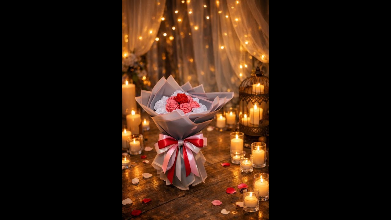 DIY Satin ribbon rose bouquet 🌹💐🕯️