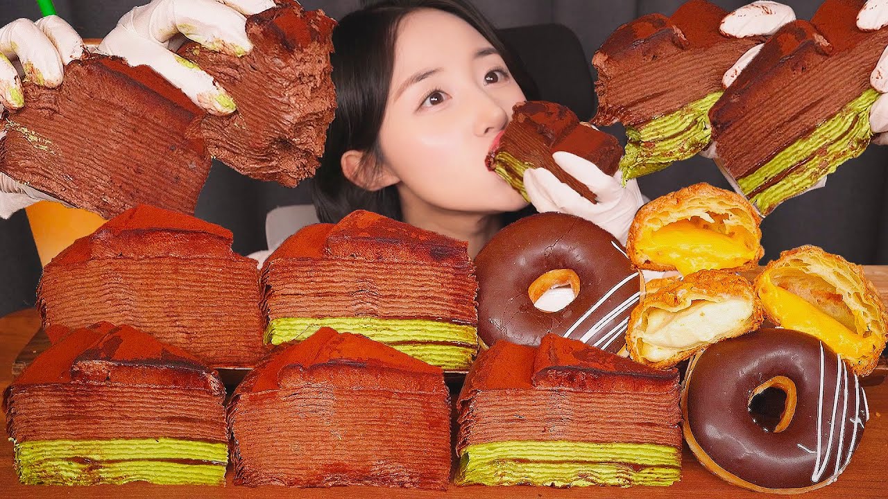 Cладкий Десерт🍫 Шоколадный креповый Торт Глазированные Пончики АСМР Мукбанг Mukbang ASMR