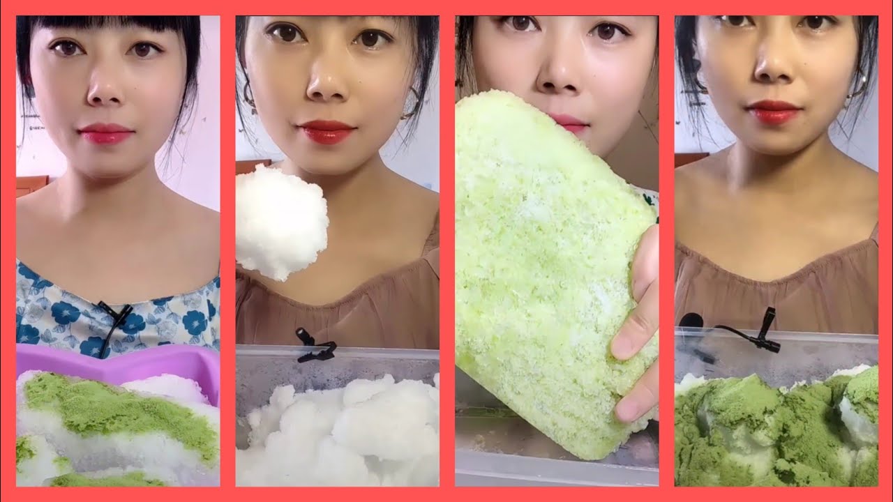 ASMR REFROZEN SHAVED ICE EATING WITH MATCHA POWDER