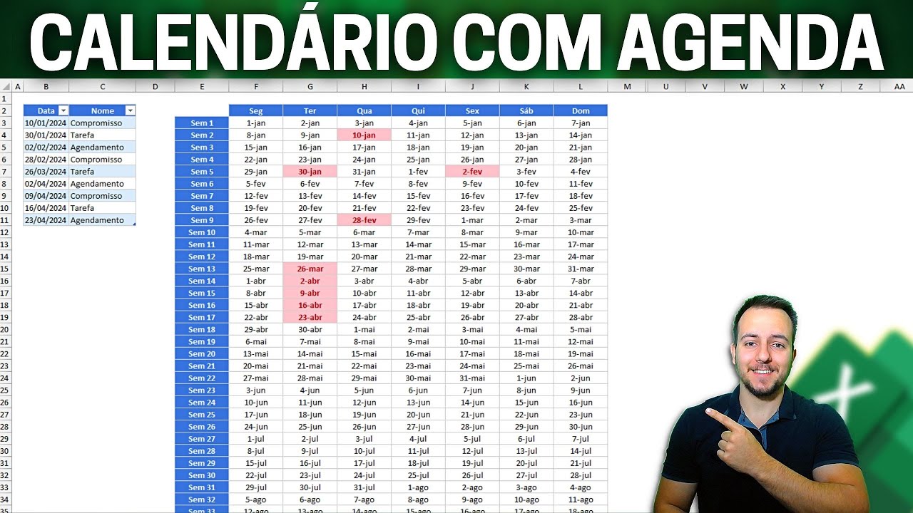 Calendário Interativo no Excel 2024 com Agenda de Compromissos Automática | Como Fazer