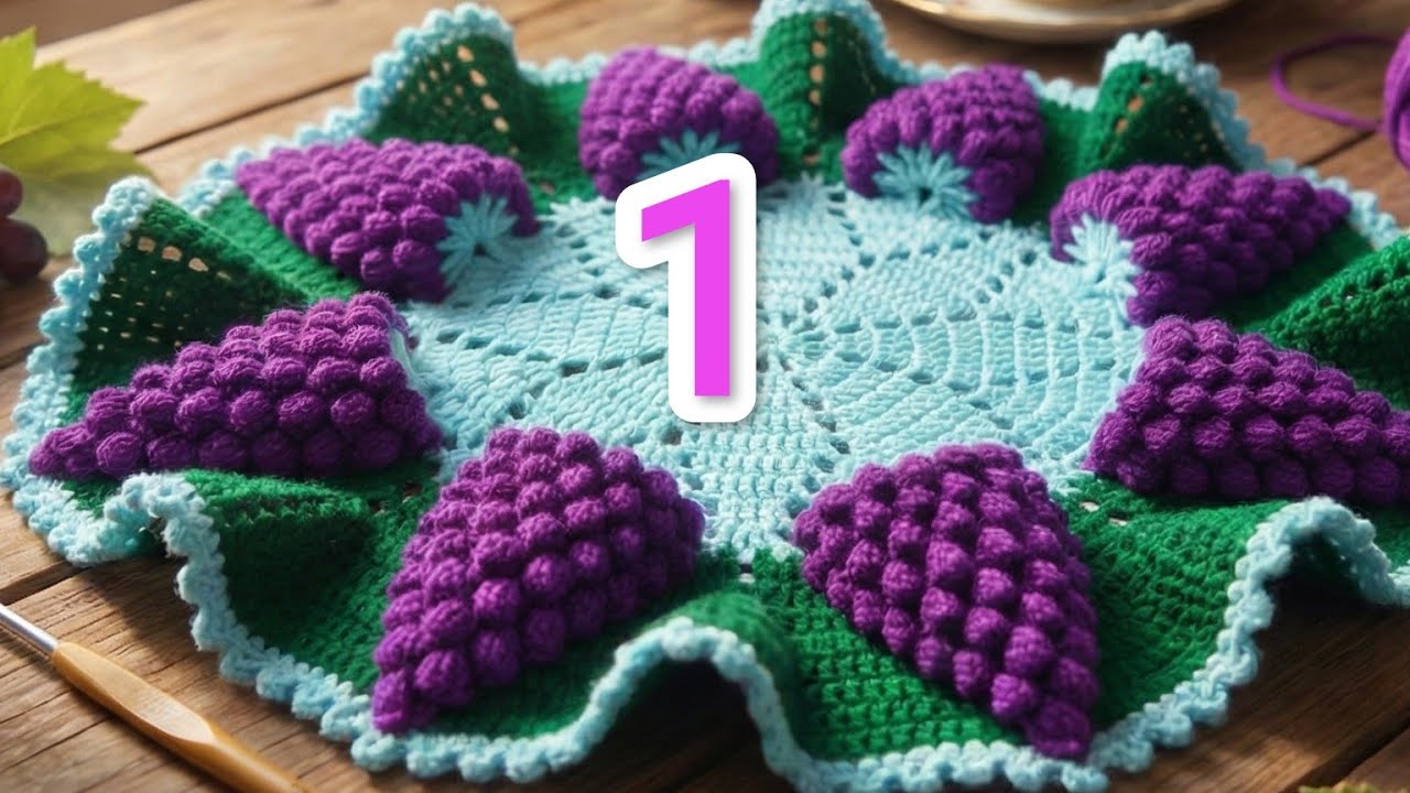 Bunch Of Grapes  Crochet Thalposh /Tablemat   1/3 