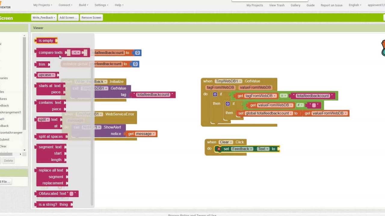App Inventor - Write Feedback Screen 02